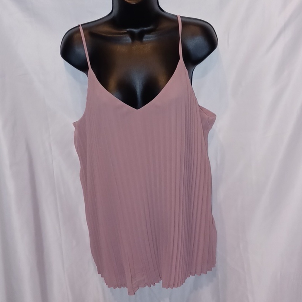 A new day. Beautiful dusty, rose color, pleaded spagetti strap blouse.